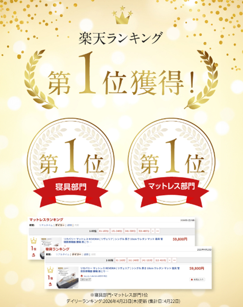 楽天ランキング 第1位獲得！ 寝具部門第1位 マットレス部門第1位